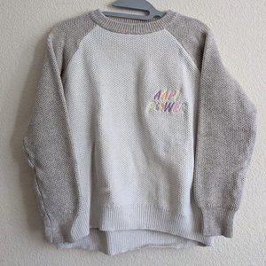 Embroidered AAPI Power Brown Tan Cream White Knit Crew Neck Pullover Sweater